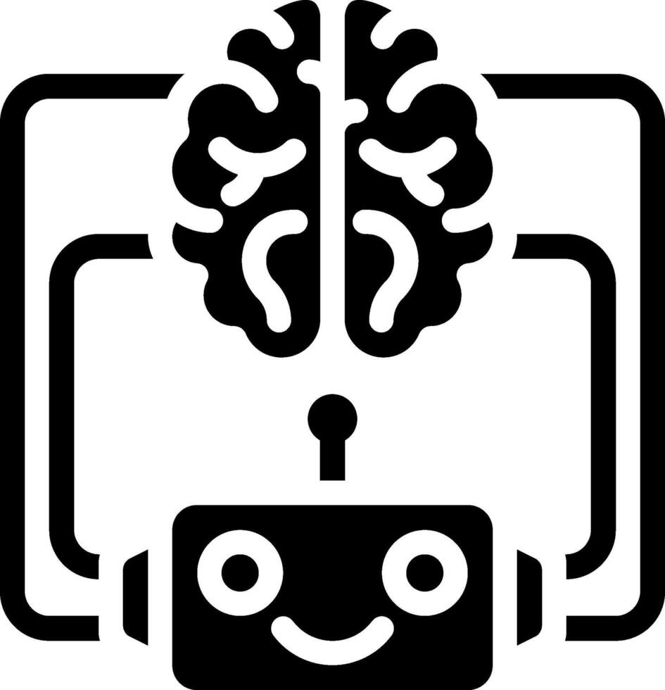 A black and white image of a robot with a brain vector