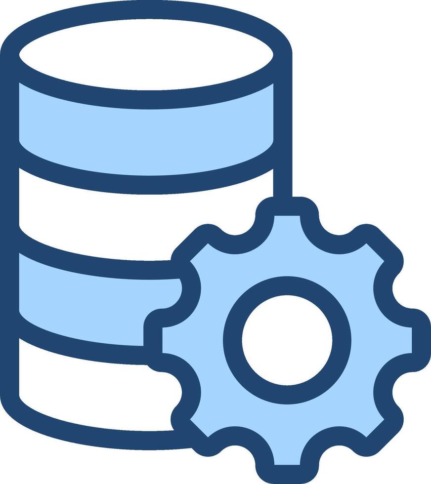 A blue and white icon of a data storage device and a gear vector