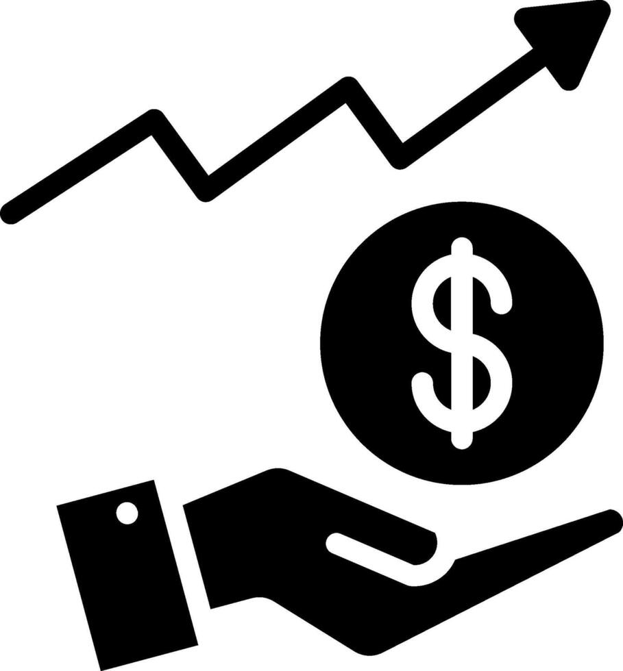 A hand holding a dollar coin and an arrow going up vector