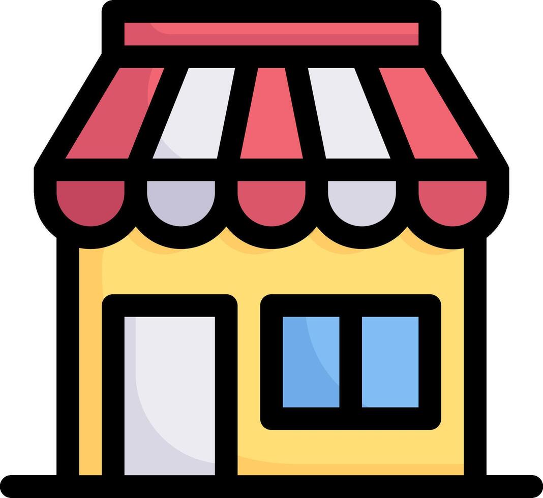 A small shop with a red awning vector