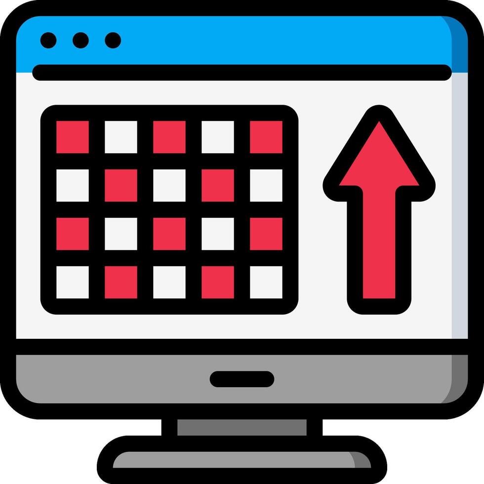 A computer monitor with an arrow pointing up vector