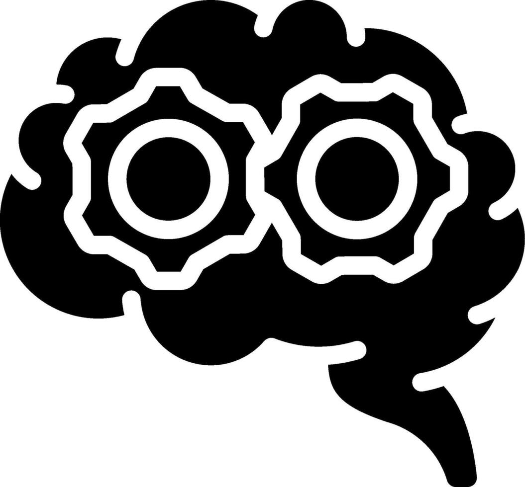 A black and white brain with gears inside vector