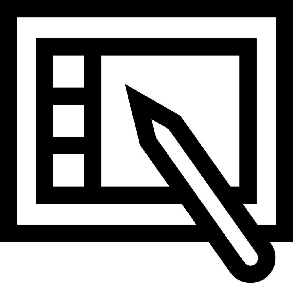 A black and white image of a pencil and a computer screen vector