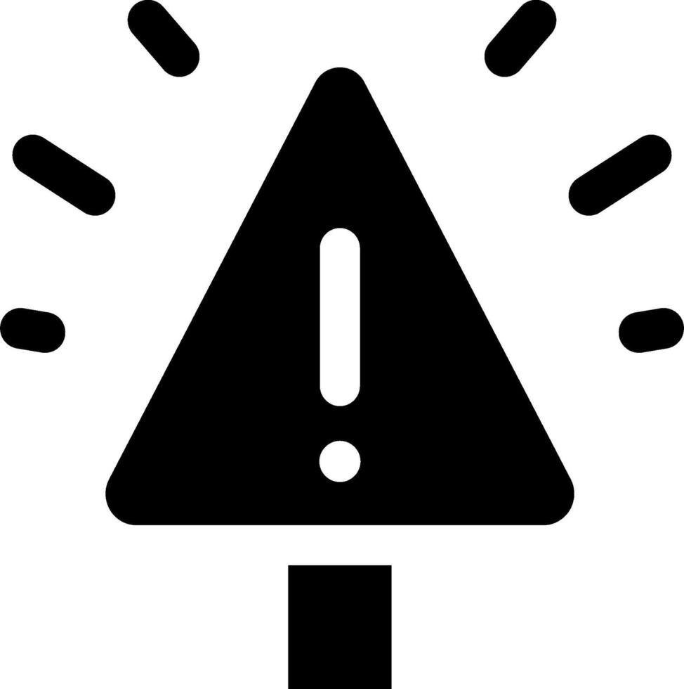 A black and white icon of a warning sign vector