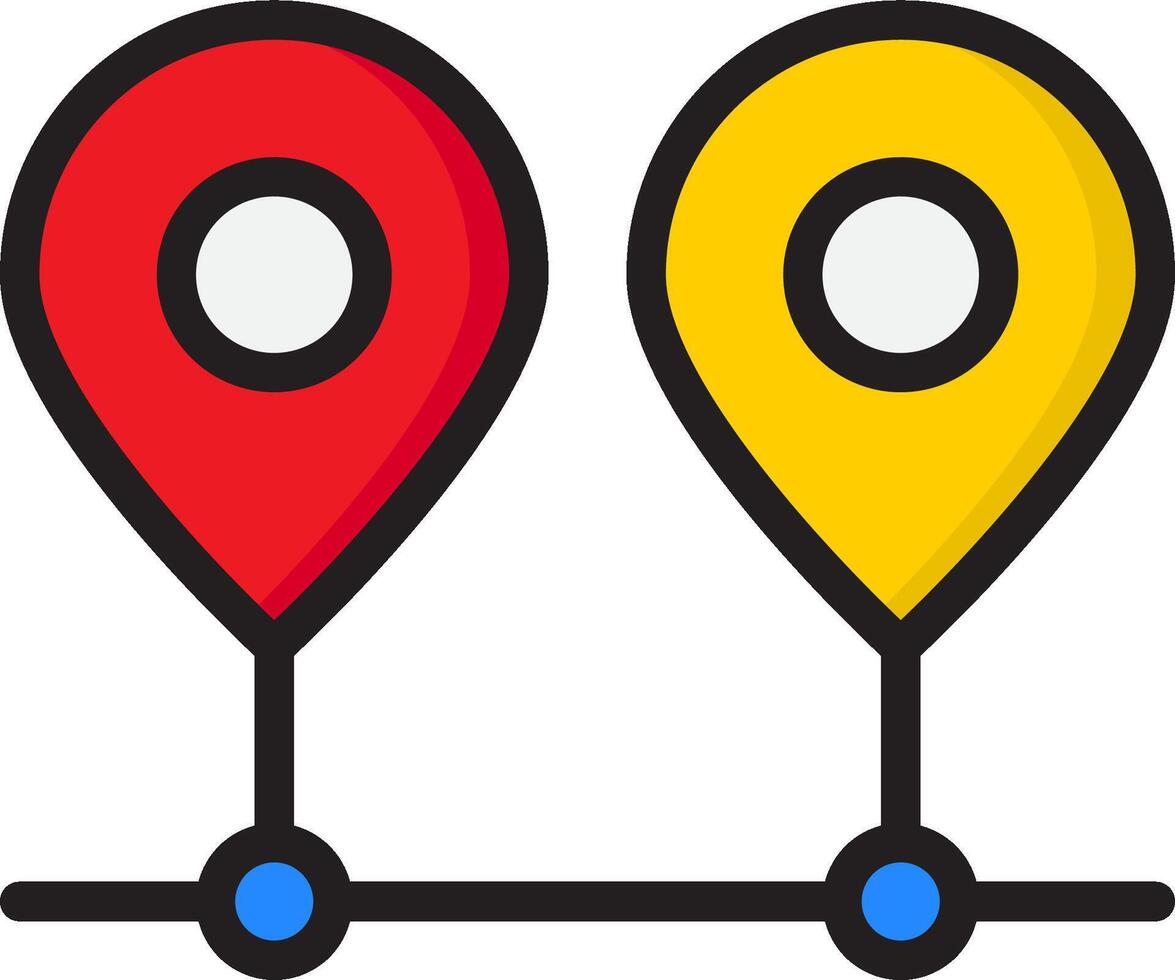 Two location markers with red and yellow pins vector