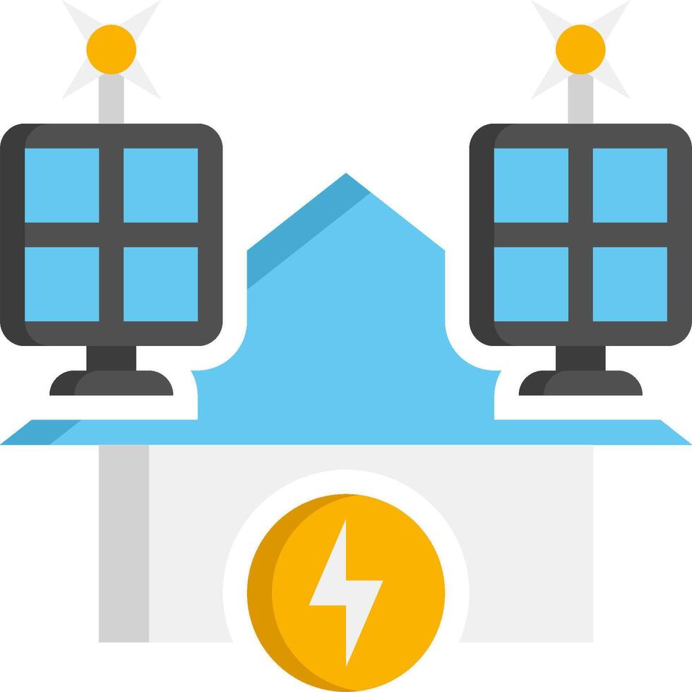 A house with solar panels and a lightning bolt vector