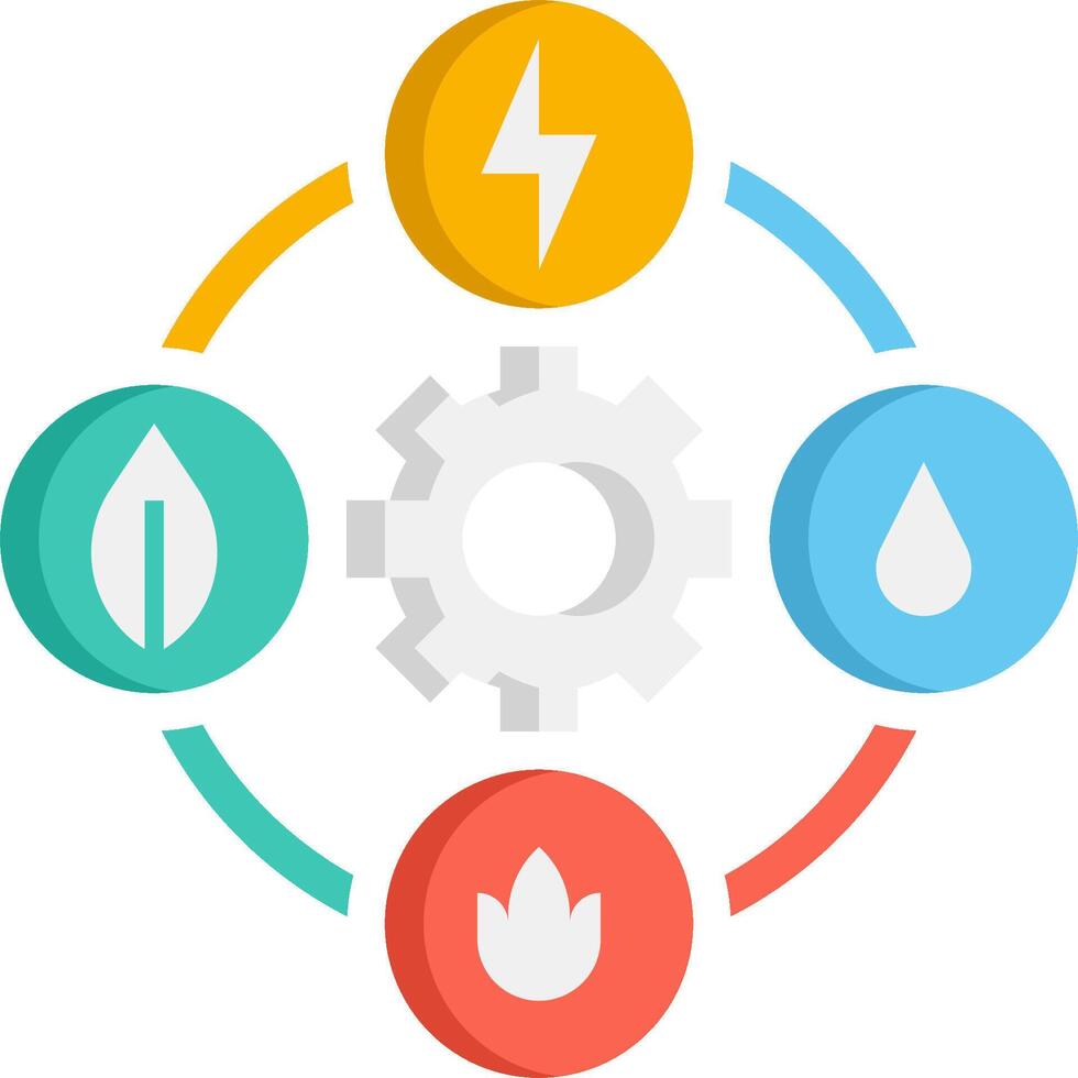 A flat icon of the four elements of energy vector
