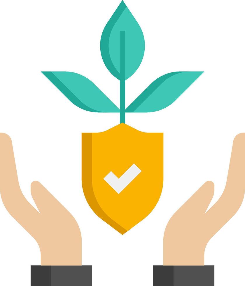 Hands holding a shield with a green plant on it vector