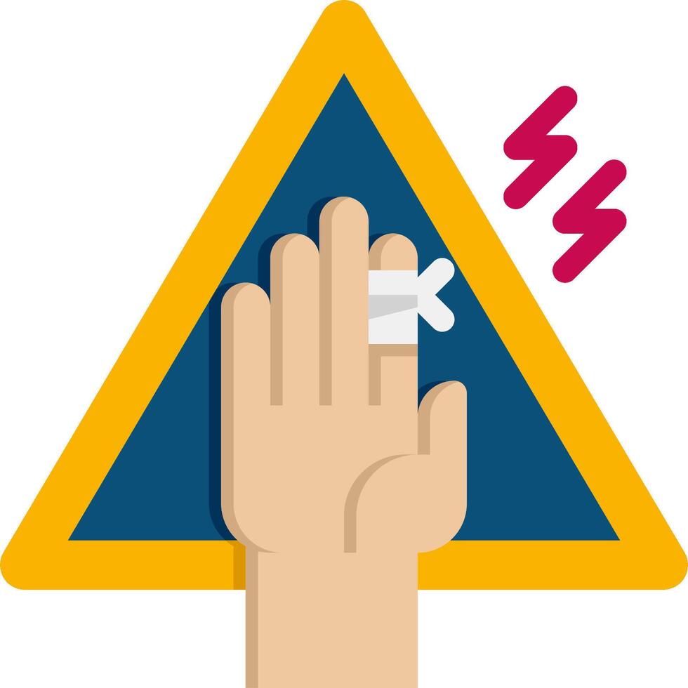 A hand with a bandage on it and a warning sign vector