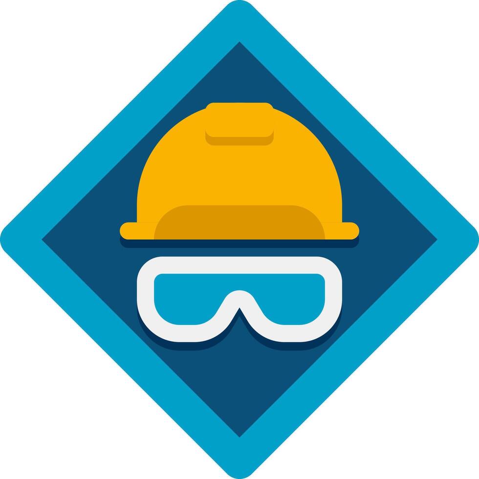 A blue and yellow hard hat with goggles vector