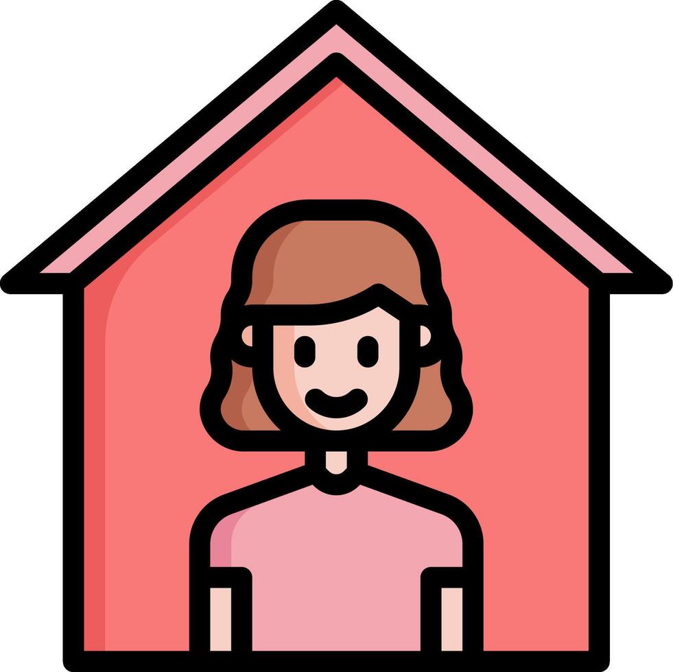 A woman is standing in front of a pink house vector