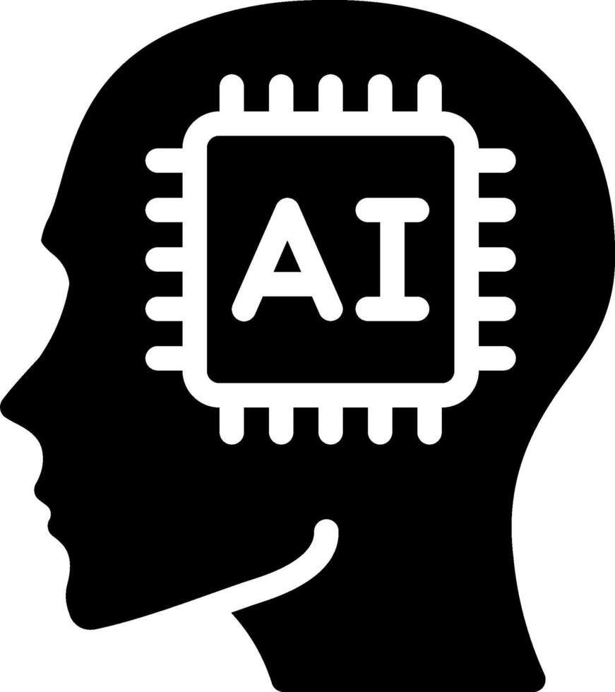 A black and white silhouette of a head with an ai chip vector