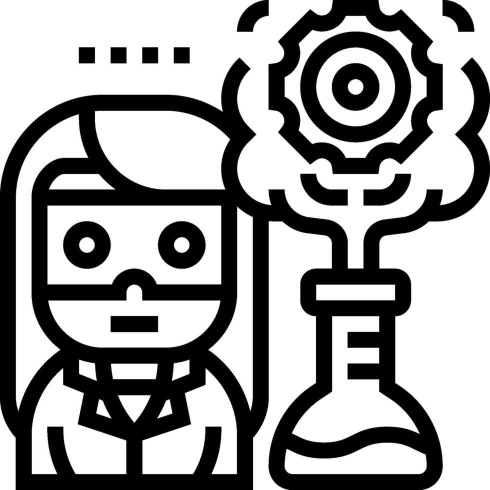 A black and white icon of a woman holding a test tube vector