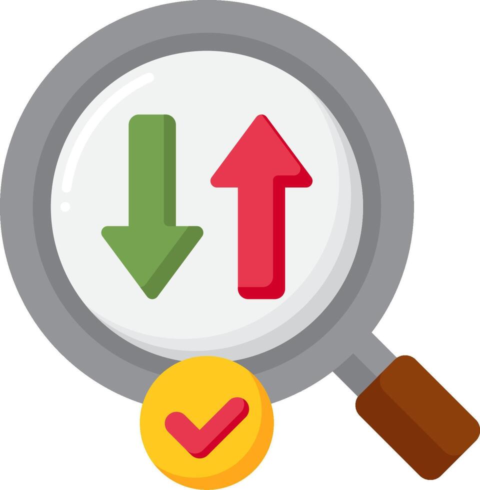 Magnifying icon with arrow and check vector
