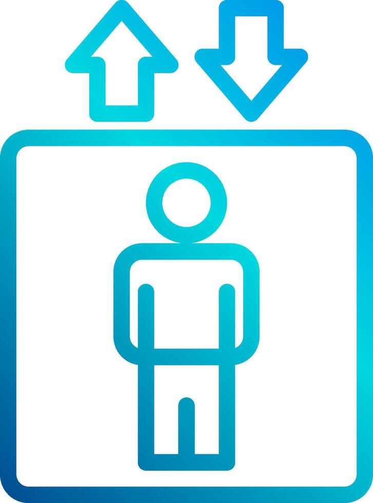 A blue icon with an arrow pointing up and a person standing in front of it vector
