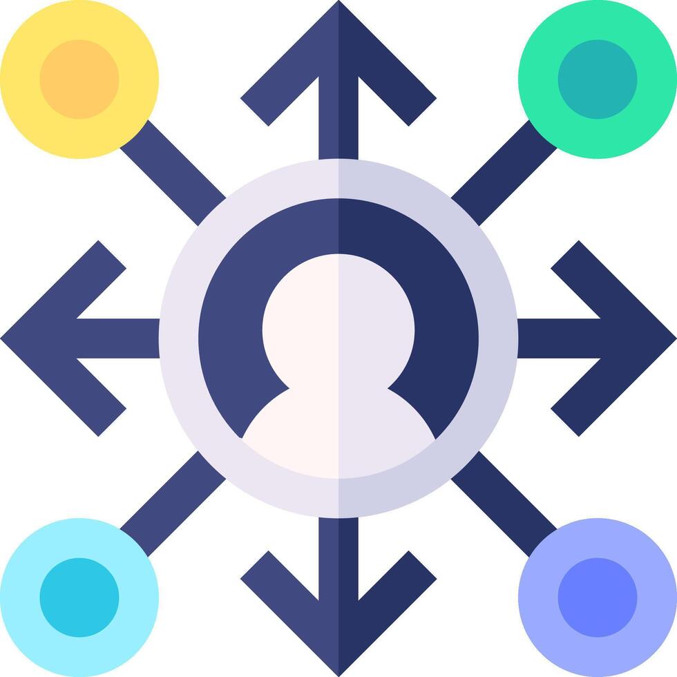 A circle with arrows pointing to different people vector