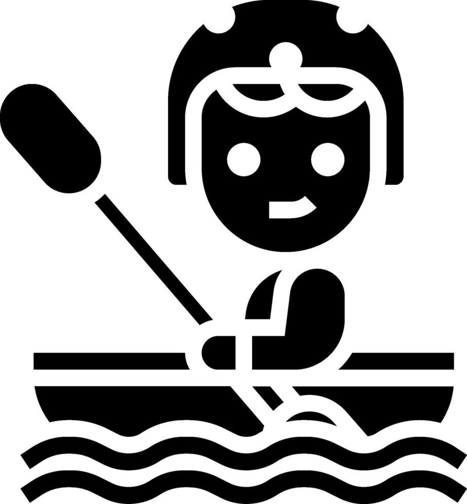 A black and white icon of a man in a canoe vector