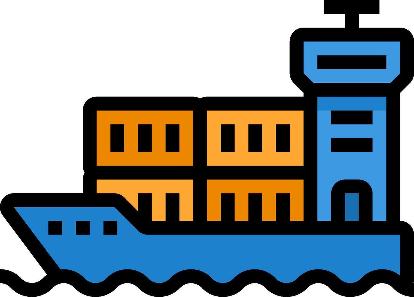 A cargo ship with a tower in the background vector