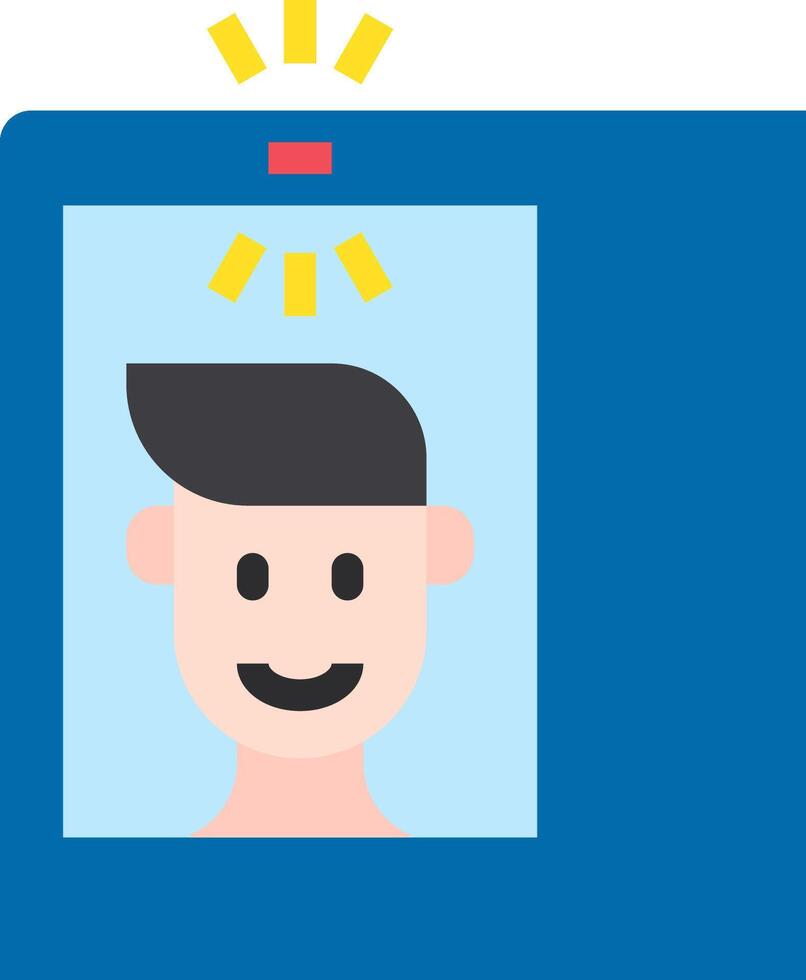 A man's face is shown in a blue frame with a yellow light vector