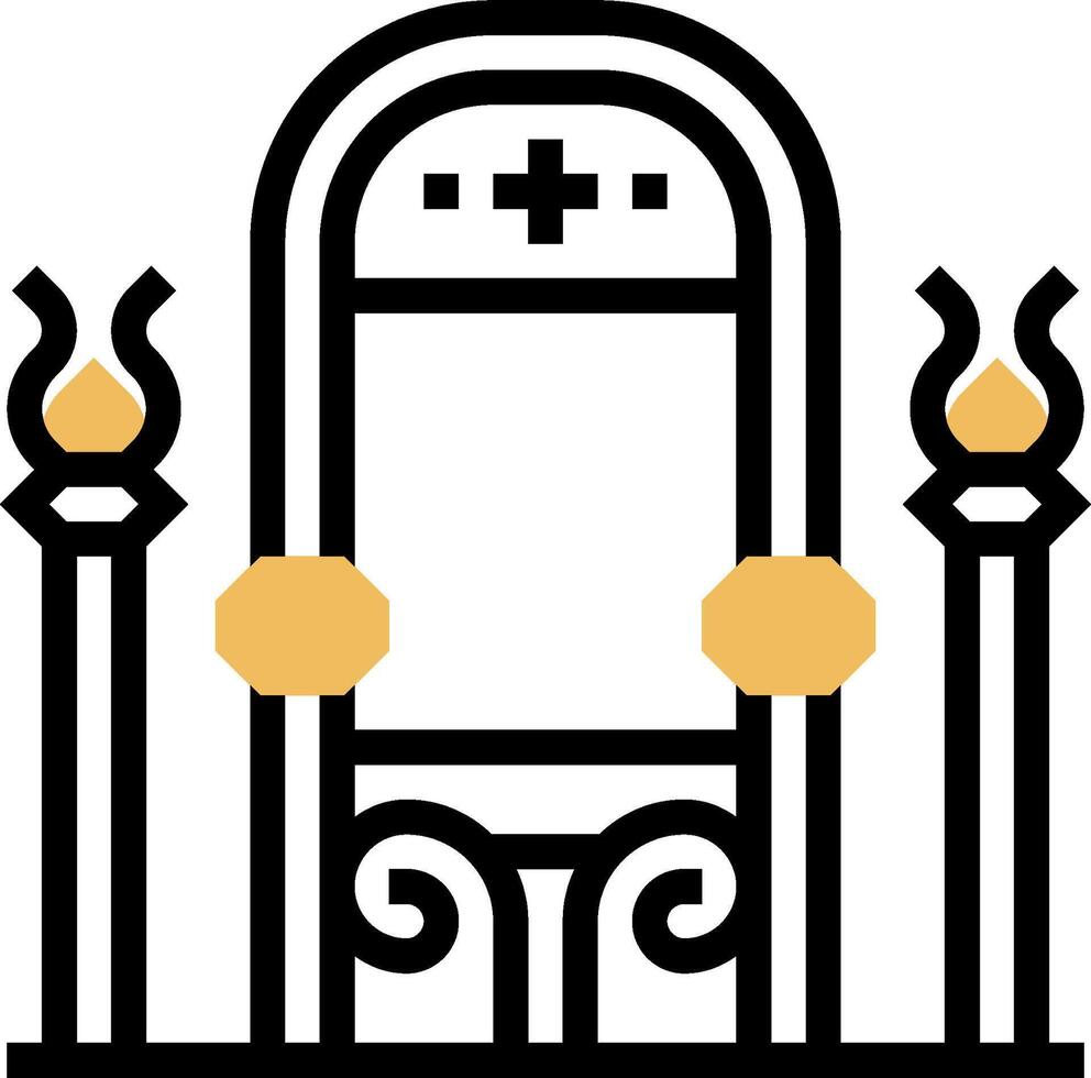A black and gold door with two candles vector