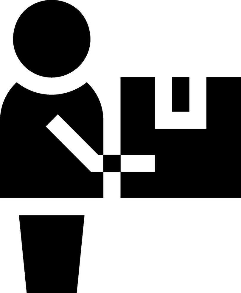 A black and white icon of a man holding a box vector