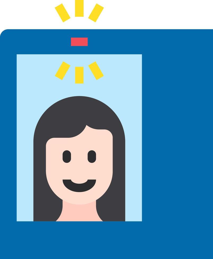 A woman's face is shown in a blue frame with a yellow sun vector