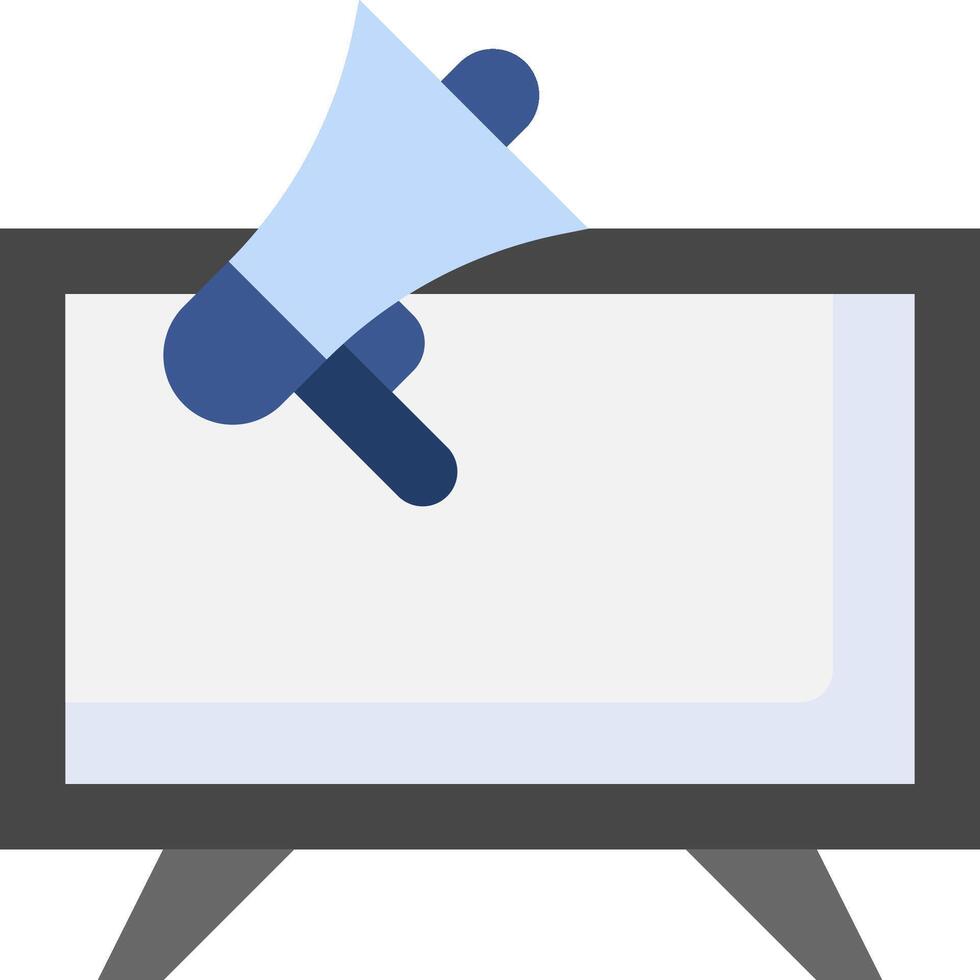 A blue megaphone is pointing at a computer screen vector