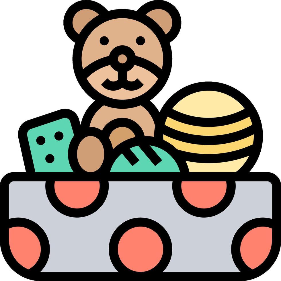 A teddy bear in a box with toys vector