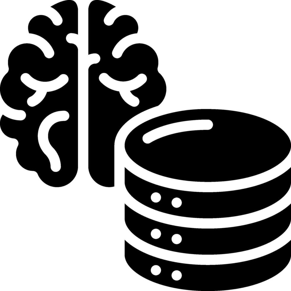 A black and white image of a stack of data and a brain vector