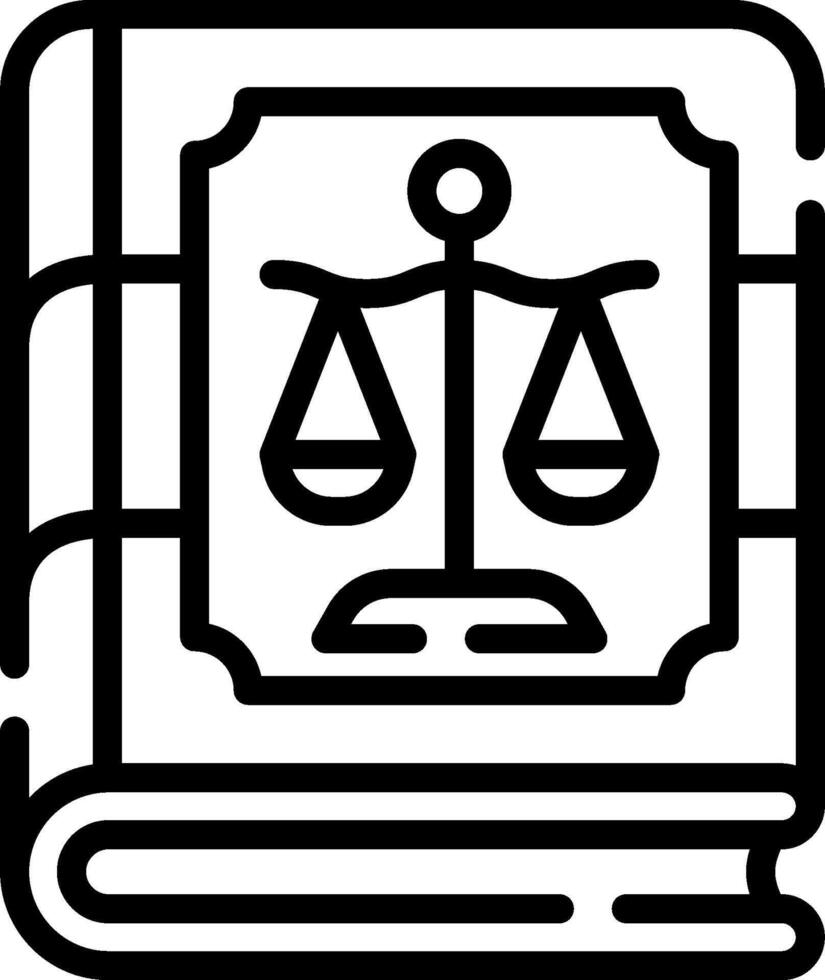 A black and white icon of a book with scales of justice vector