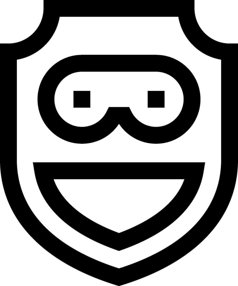 A black and white logo with a shield and a smiley face vector