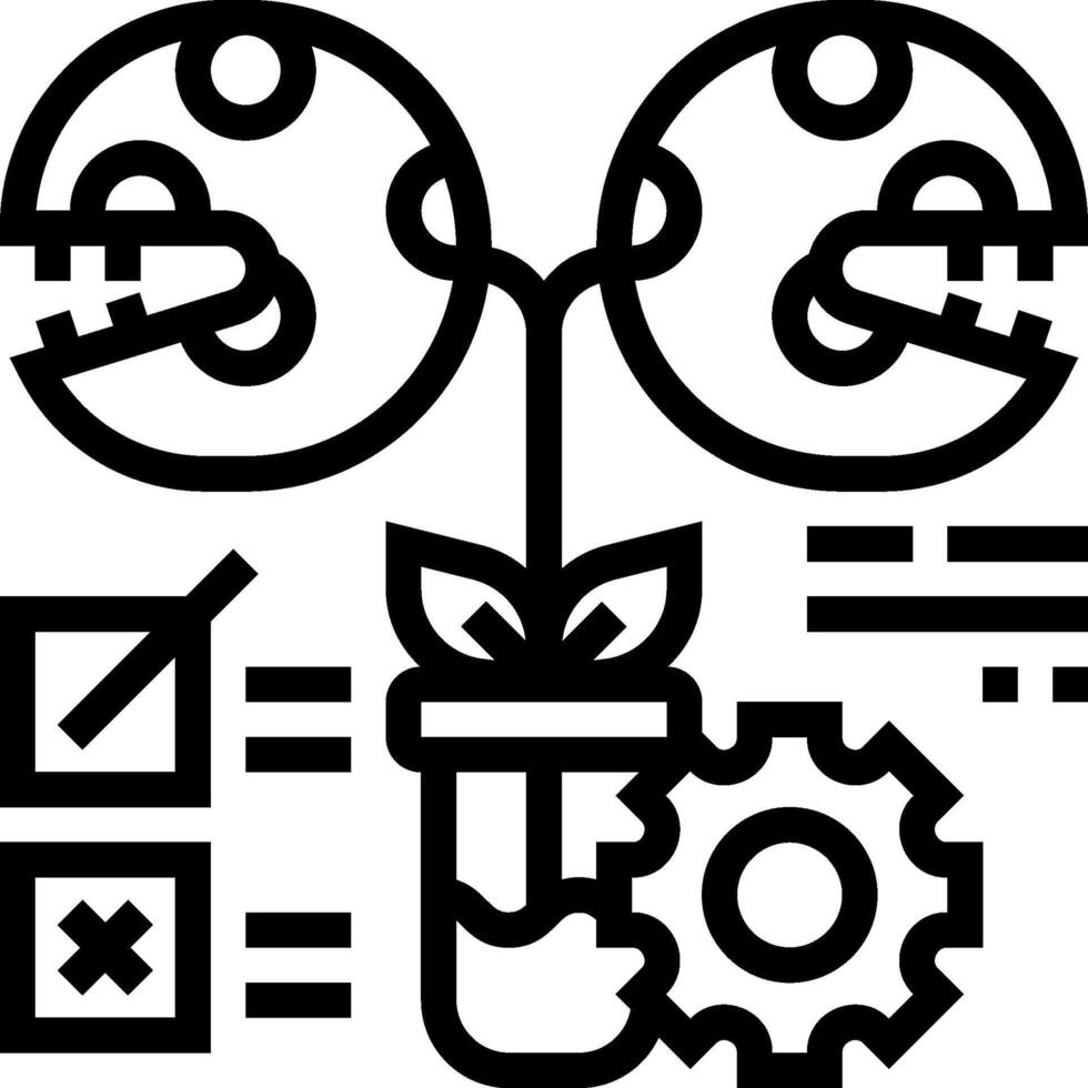 A black and white icon of a plant with gears and money vector