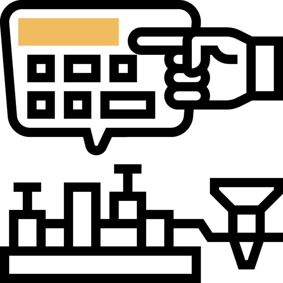 A hand pointing to a computer with a calculator and a hand pointing to a machine vector