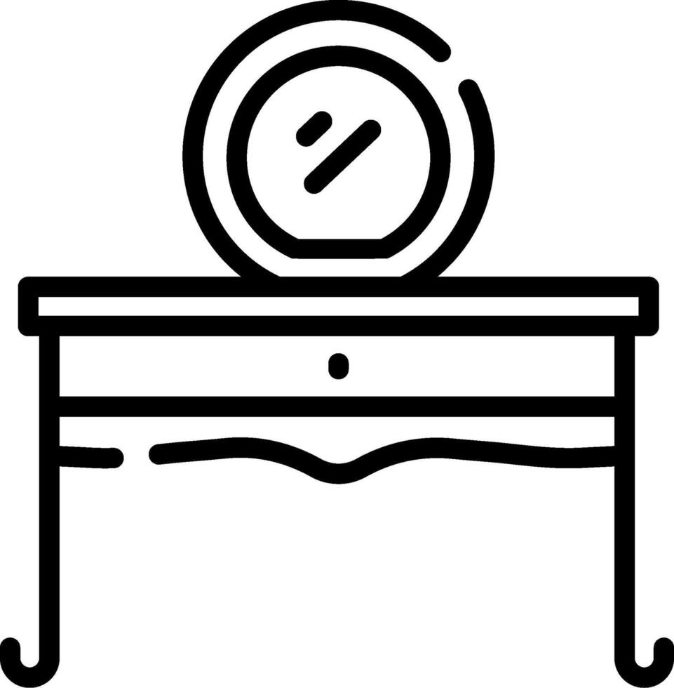 A black and white drawing of a table with a clock on it vector