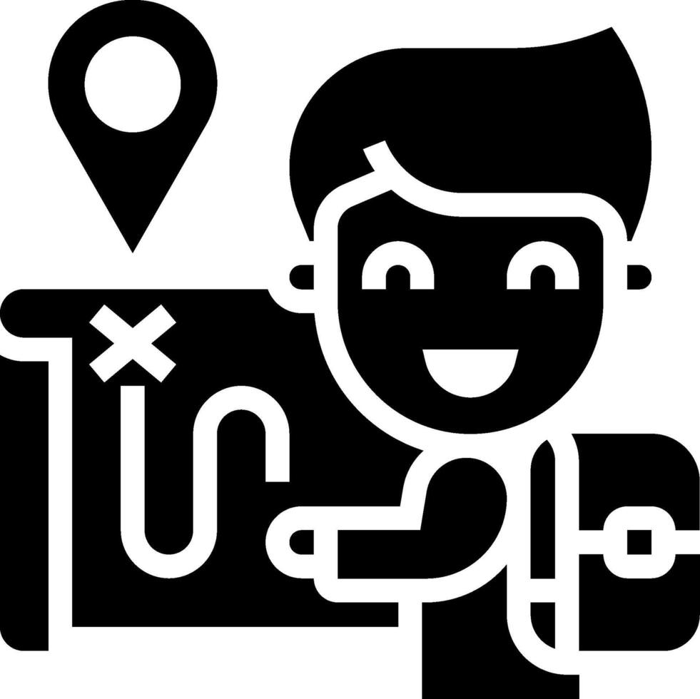 A black and white icon of a man with a backpack vector