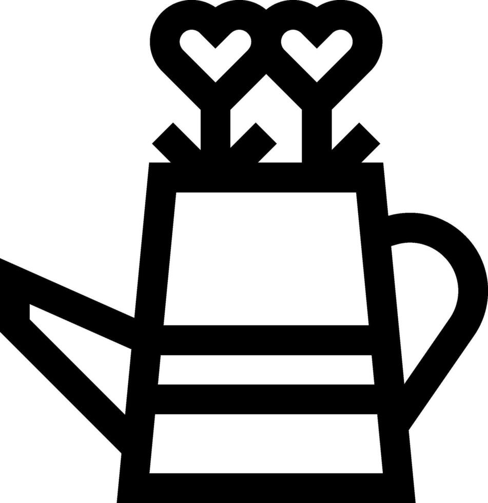 A black and white icon of a watering can with two hearts vector