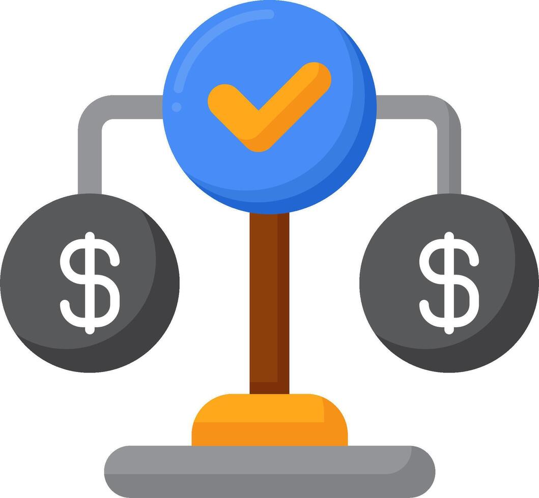 A dollar sign and check mark on a balance scale vector