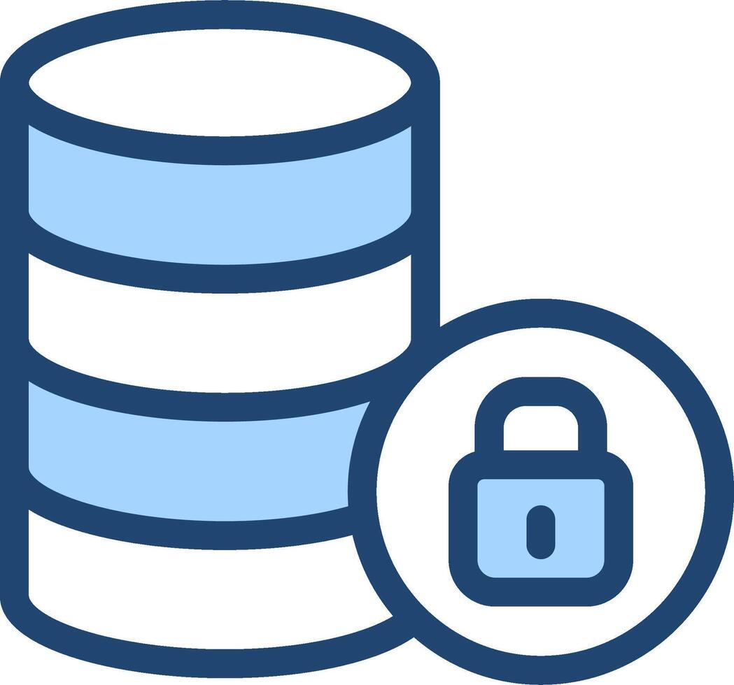 A blue icon with a padlock on top of a stack of data vector
