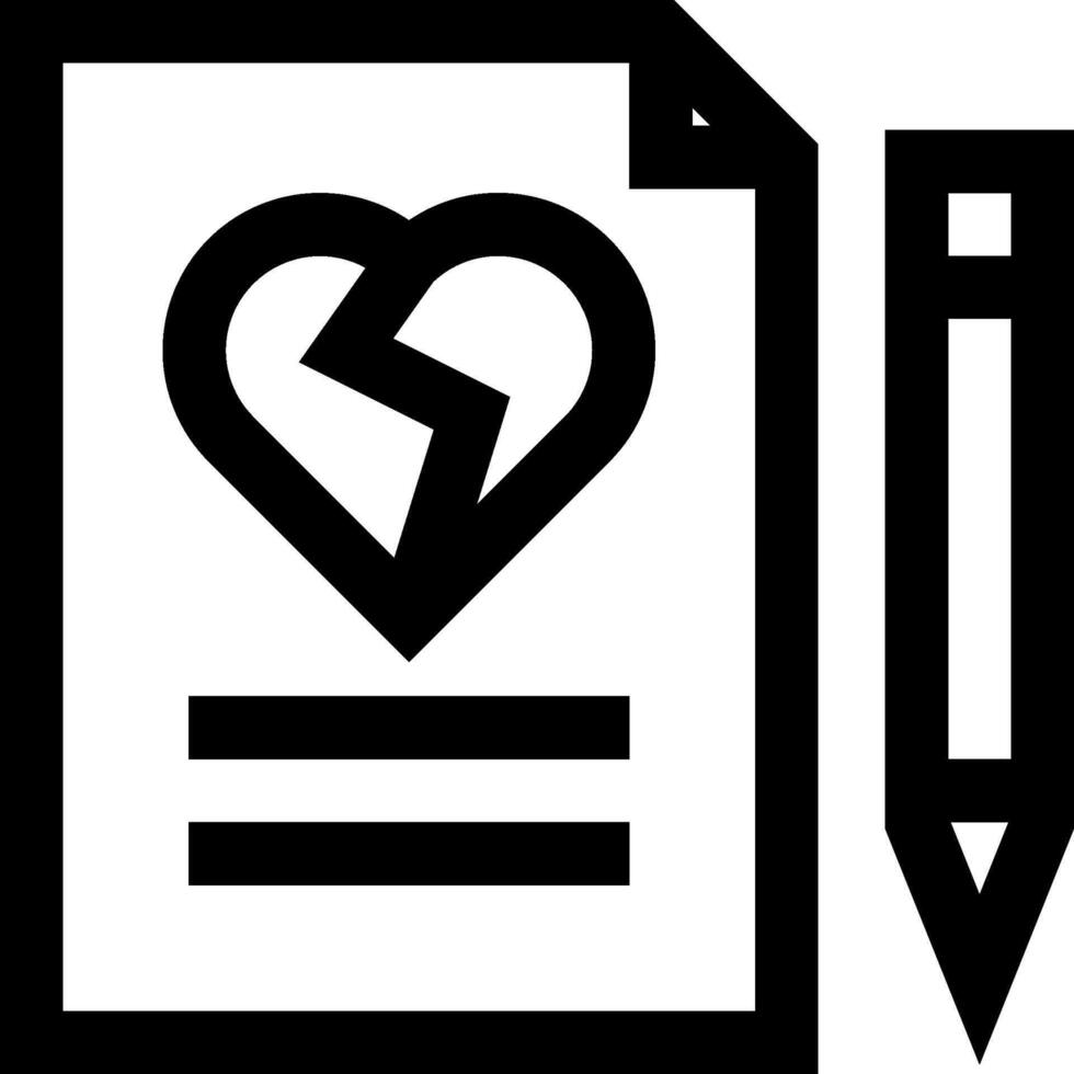 A black and white icon of a heart and a pencil vector
