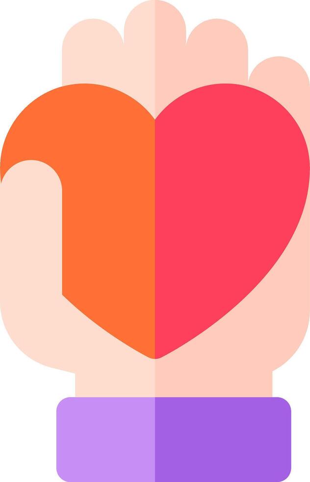 A hand holding a heart in the middle of a purple and orange background vector