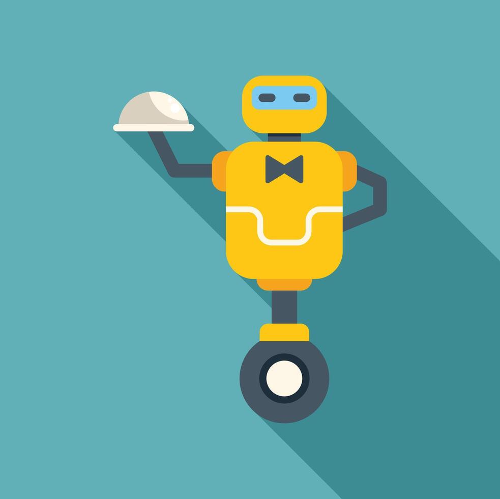 Modern restaurant service robot holding a covered tray on wheel vector