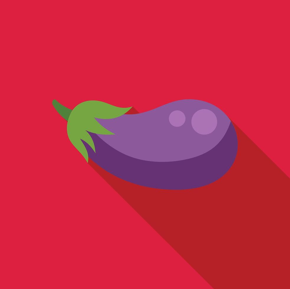 Single fresh eggplant casting long shadow on red background vector