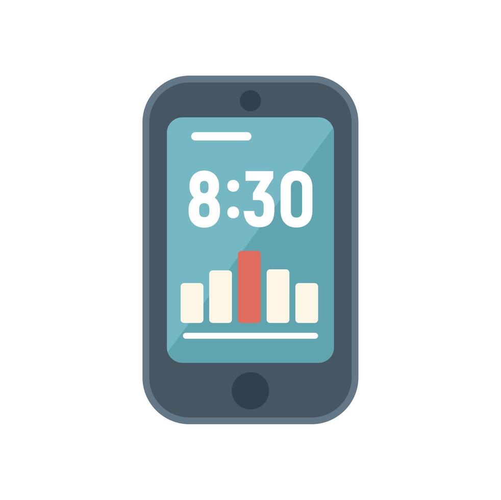 Smartphone showing time and graph icon illustration vector