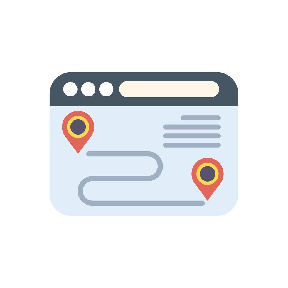 Website showing a route between two points on a map vector