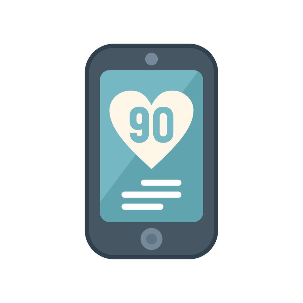 Smartphone showing heart rate monitor app interface displaying 90 beats per minute vector