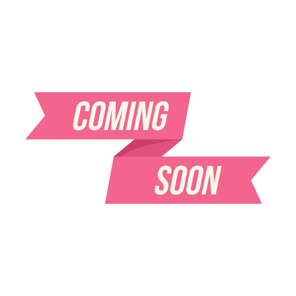 Pink coming soon ribbon announcing new product launch vector