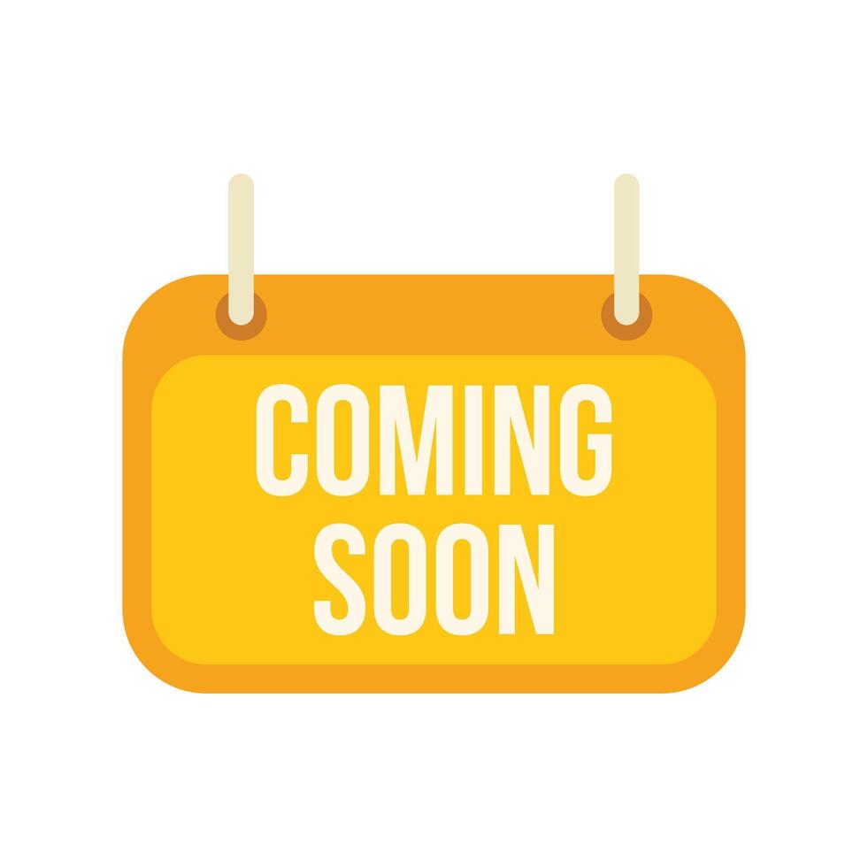 Yellow coming soon sign hanging on white background vector