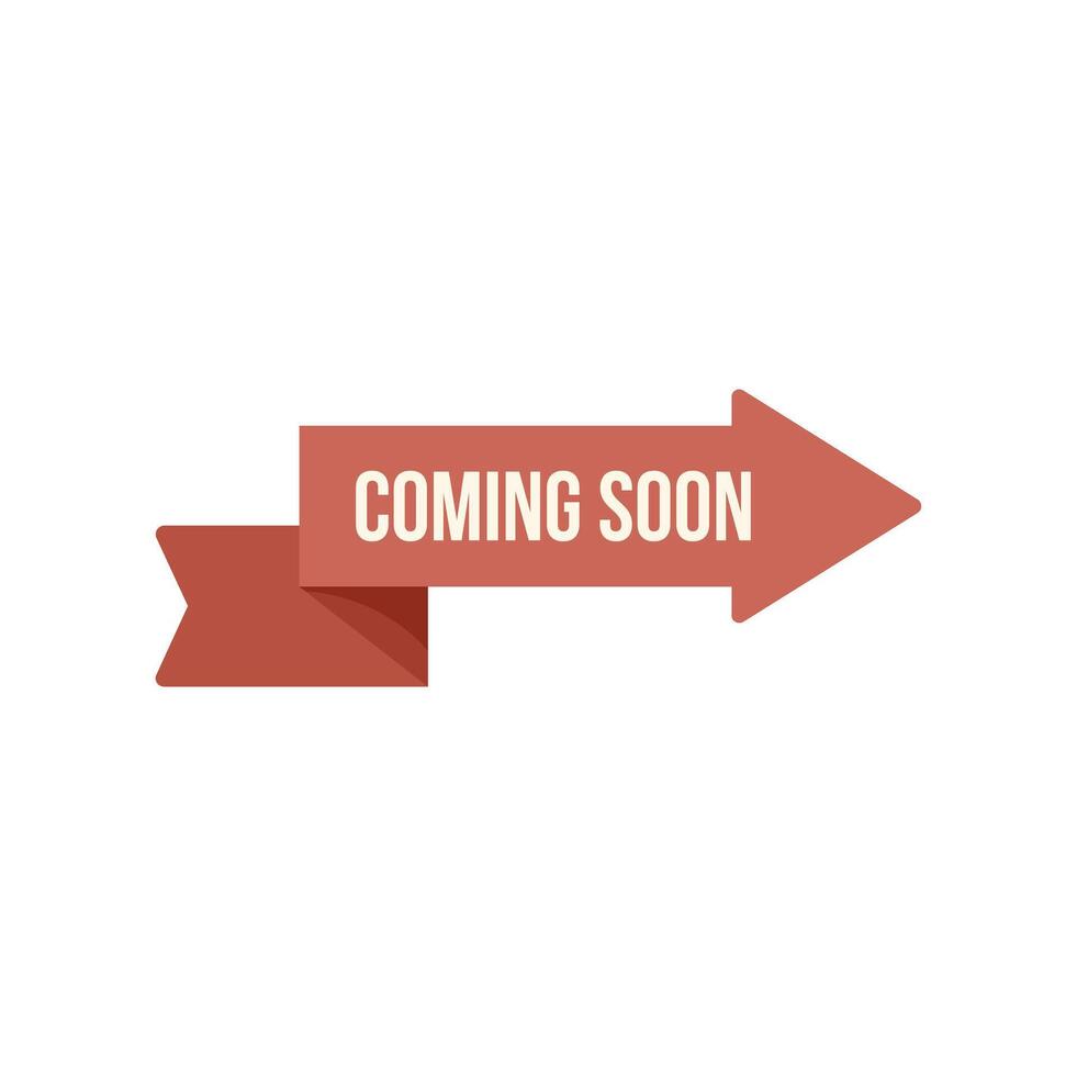 Red ribbon banner with an arrow pointing to the right coming soon announcement vector