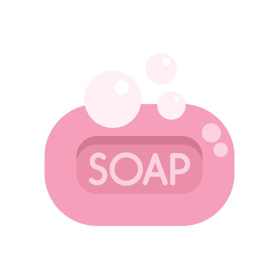Pink soap bar with bubbles floating above creating foam for washing and cleaning vector