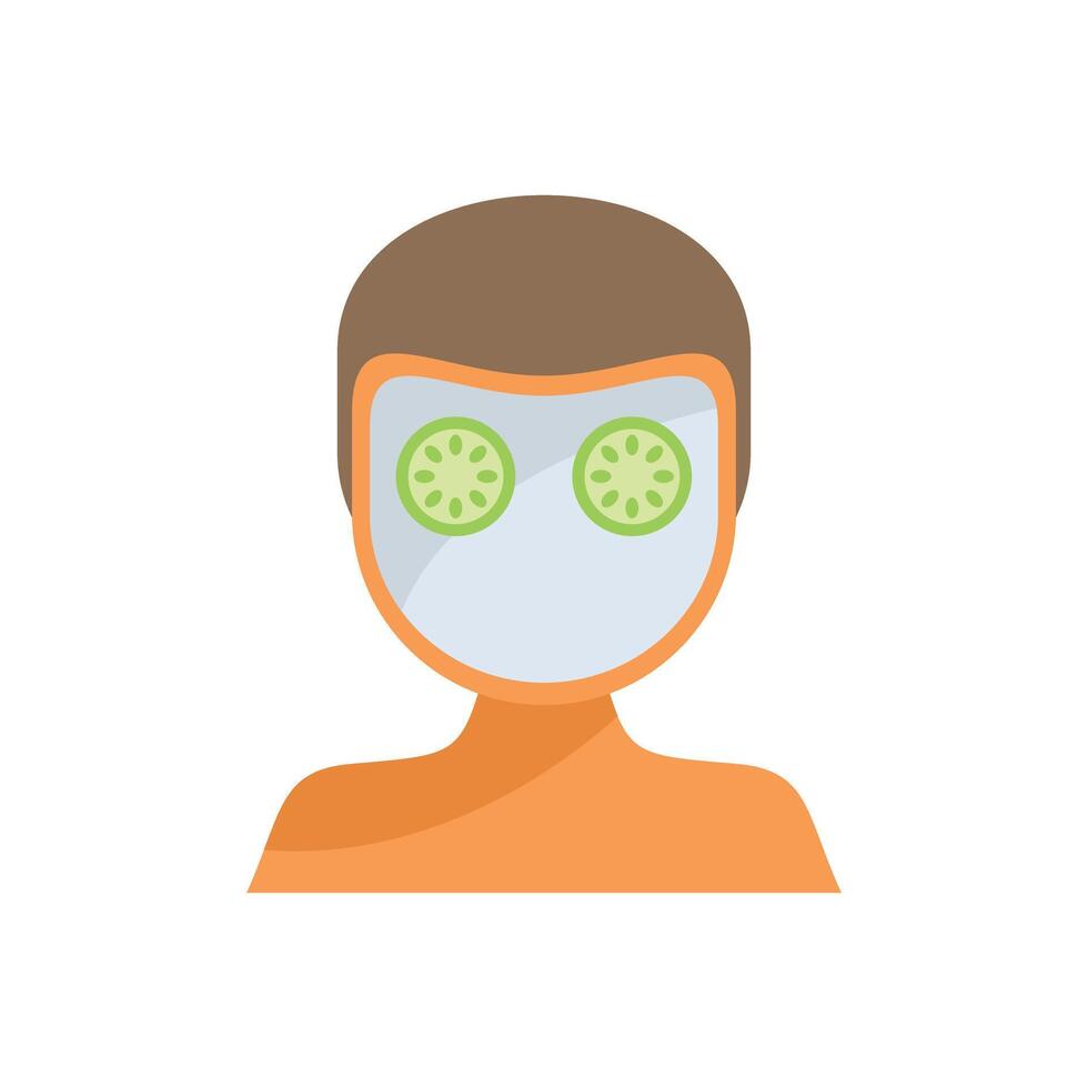 Man relaxing with cucumber facial mask treatment vector